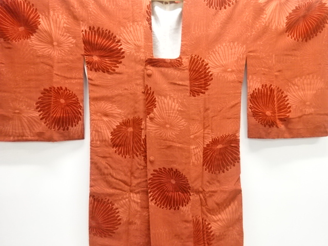 JAPANESE ANTIQUE MICHIYUKI COAT / TAISHO ROMAN STYLE / CUT VELVET / KIKU